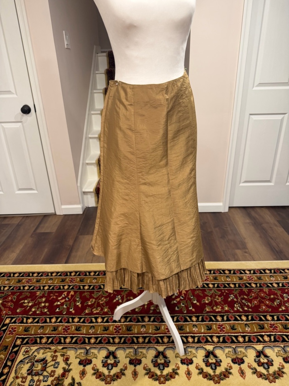Gold Midi Skirt with Pleated Hem
